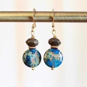 Handmade Bohemian Blue Imperial Jasper Stone Beaded Dangle Earrings Forest Fairy